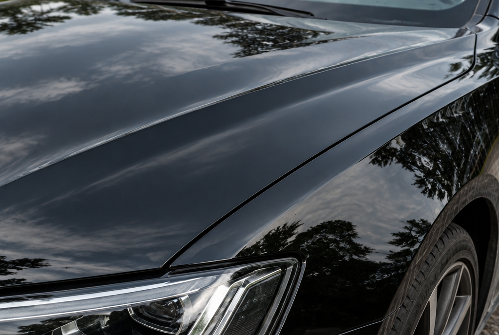 Carrosserie noire brillante sans aucune trace après séchage à la microfibre 1200 GSM